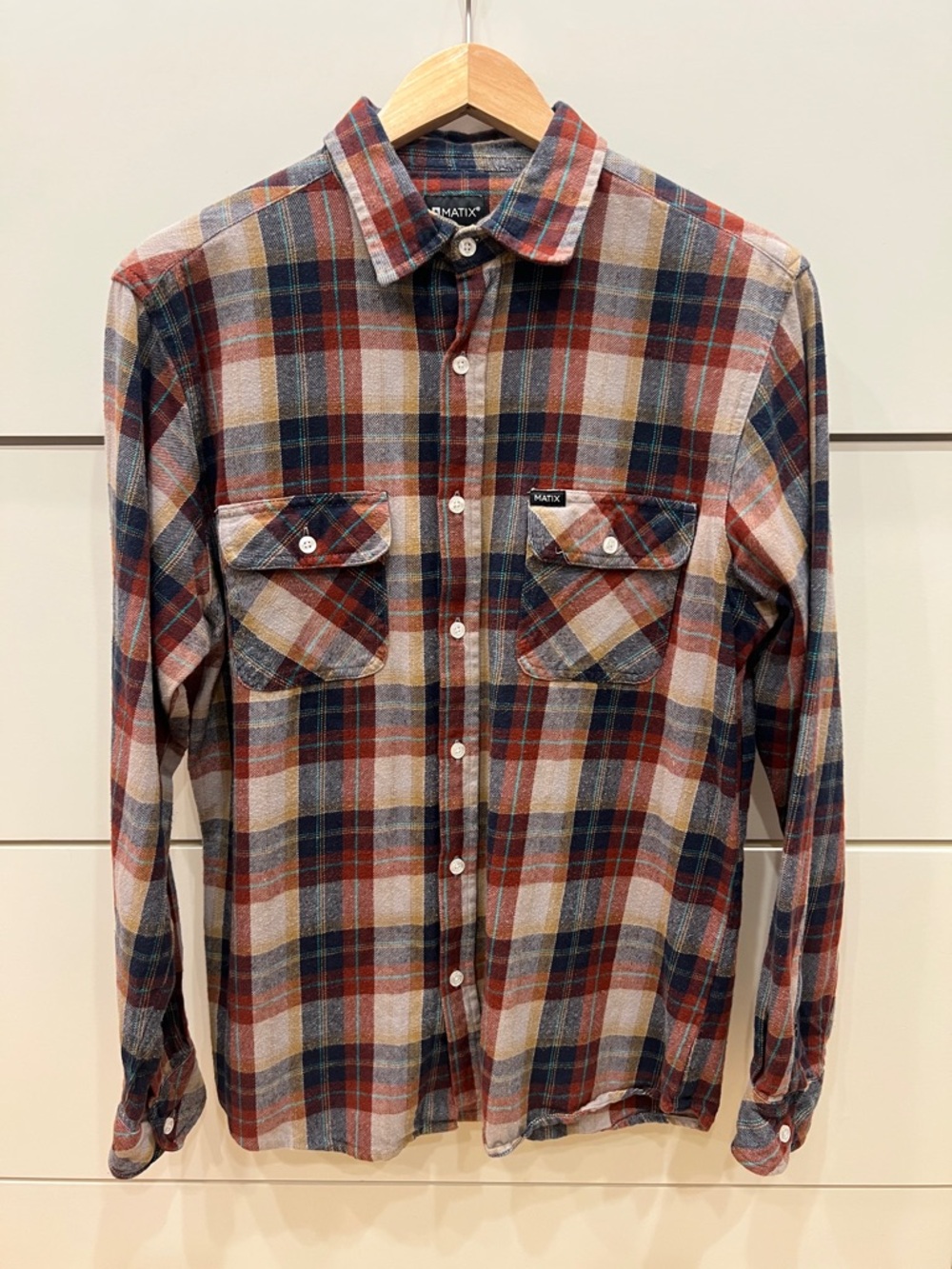 Matix Plaid Button-Down Shirt in Red, Blue & Cream